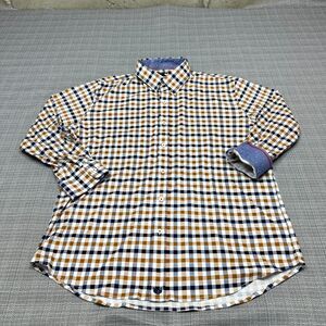 Butter Cloth Shirt Mens Large Blue Check Contrasting‎ Flip Cuff Lightweight